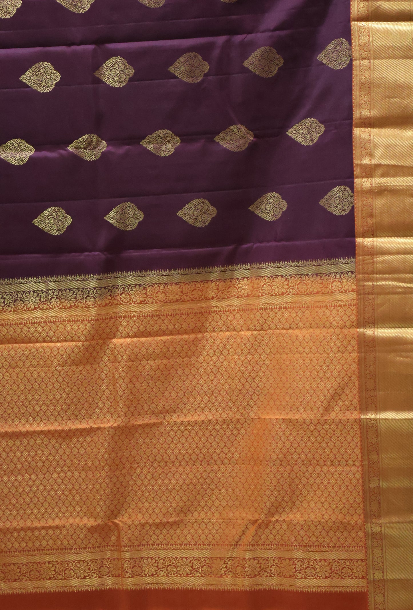 Pure Kanjivaram Silk Saree -Wine Floral Butta