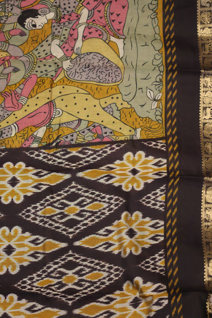 Malai Cotton Saree-Mustard Pichwai Print