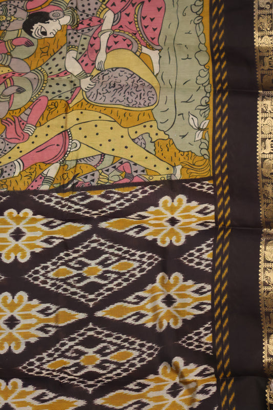 Malai Cotton Saree-Mustard Pichwai Print