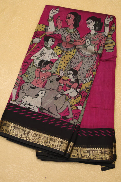 Malai Cotton Saree-Pink Pichwai Print