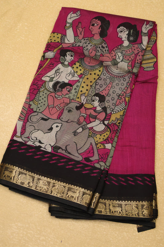 Malai Cotton Saree-Pink Pichwai Print