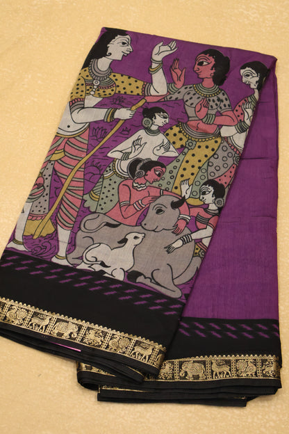 Malai Cotton Saree-Purple Pichwai Print