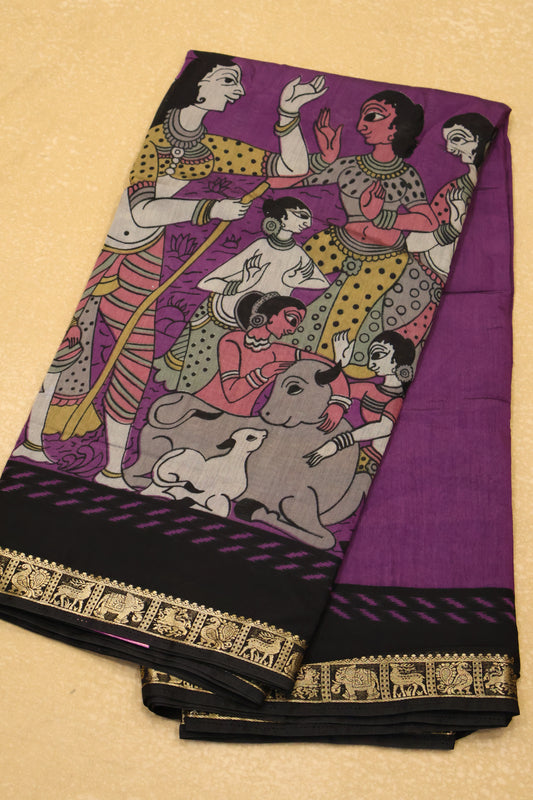 Malai Cotton Saree-Purple Pichwai Print