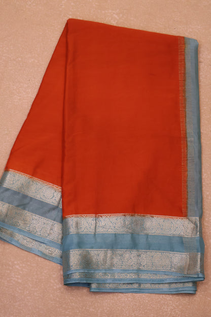 Semi Mysore Silk Saree-Orange Sea Blue