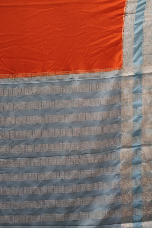 Semi Mysore Silk Saree-Orange Sea Blue
