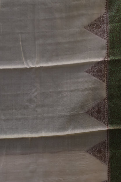 Pure Tussar Saree - Green Triangle With Checked Pattern