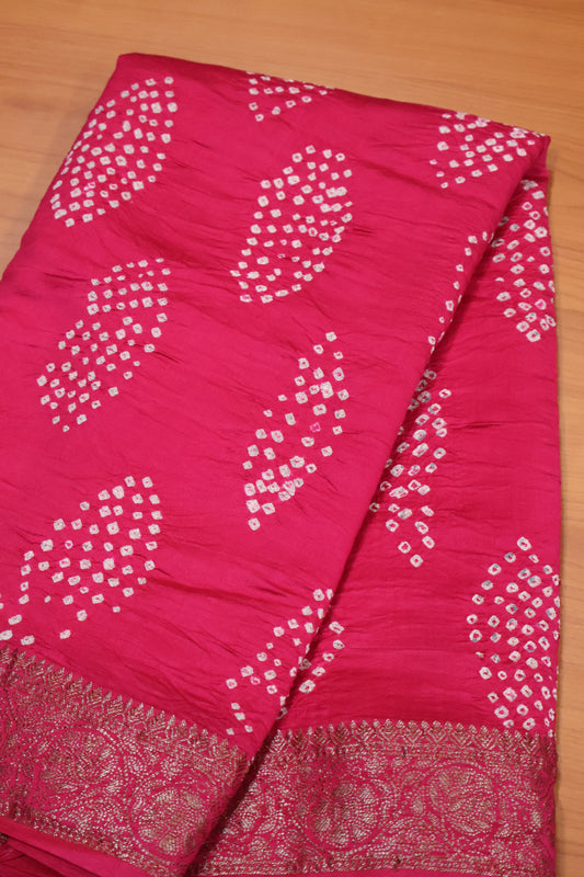 Pure Banarasi Saree Crushed -Pink Oval Pattern