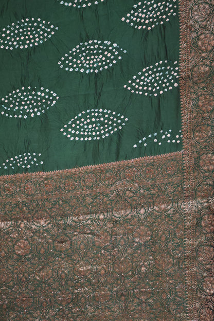 Pure Banarasi Saree Crushed -Dark Green Oval Pattern
