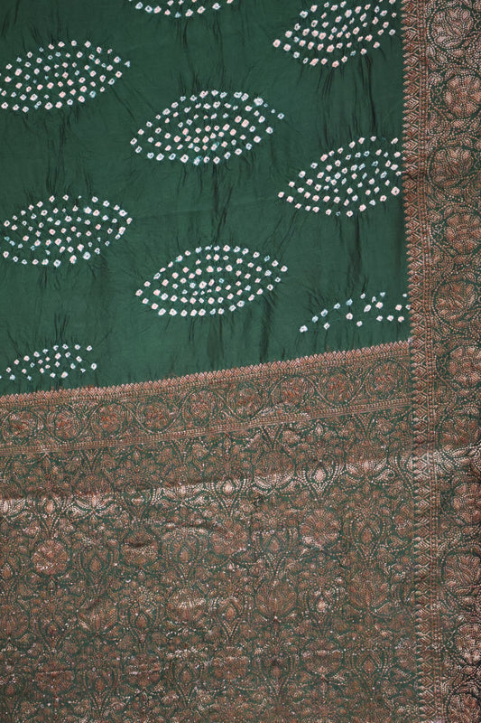 Pure Banarasi Saree Crushed -Dark Green Oval Pattern