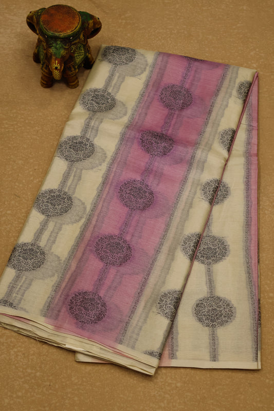 Pure Tussar Saree - Pink lines