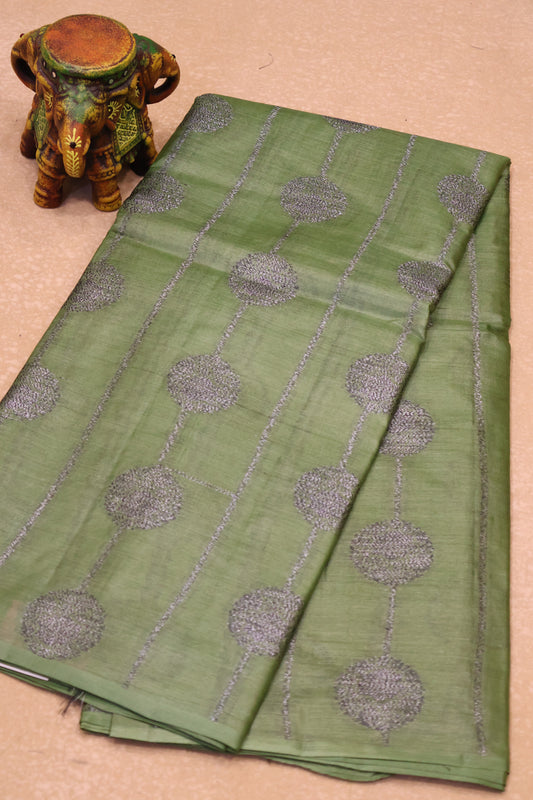 Pure Tussar Saree - Olive Green