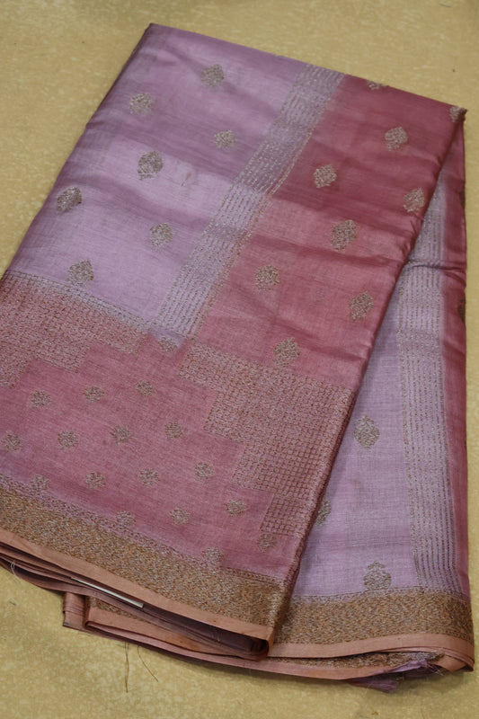 Pure Tussar Saree -Dusky Rose Raindrop Design