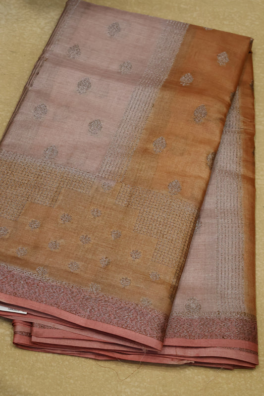 Pure Tussar Saree -Dusky Rose Raindrop Design