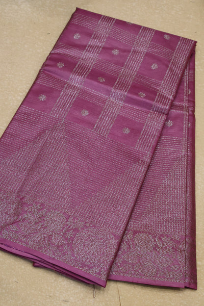 Pure Tussar Saree -Onion Pink Checks
