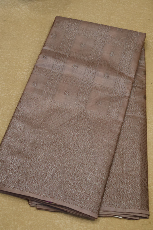 Pure Tussar Saree -Baby Brown Checks