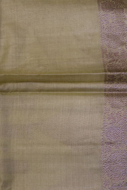 Pure Tussar Saree - Lite Olive Green Checks