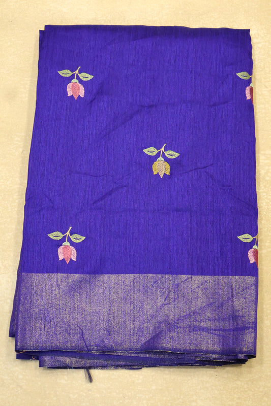 Semi Raw Silk Saree -Blue Parrot Tissue