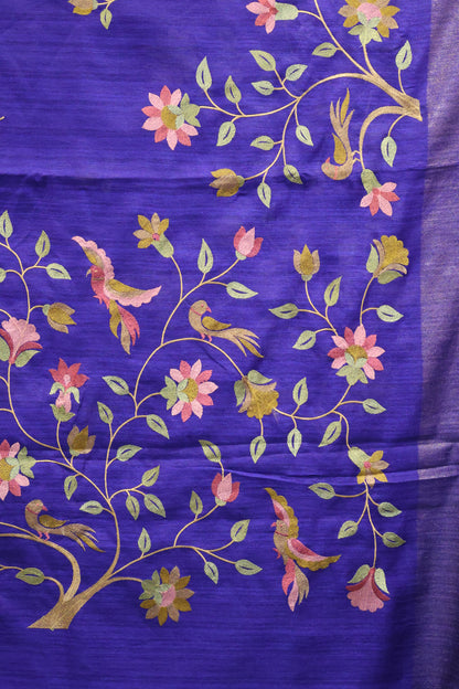 Semi Raw Silk Saree -Blue Parrot Tissue