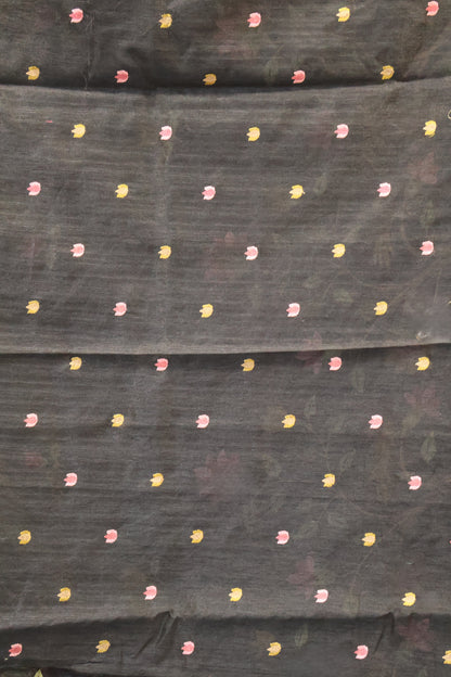Semi Raw Silk Saree -Black Parrot Tissue