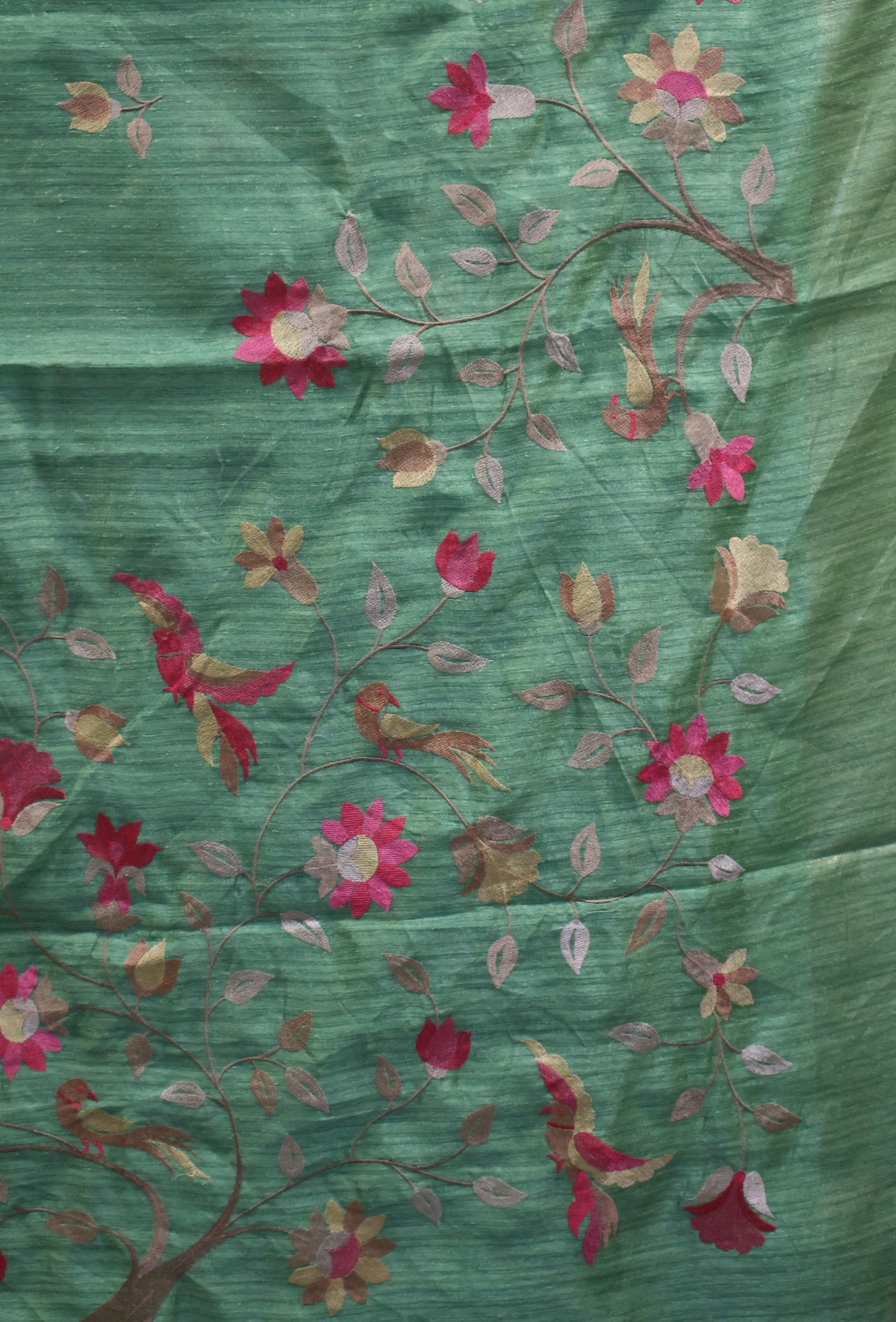 Semi Raw Silk Saree -Green Parrot Tissue
