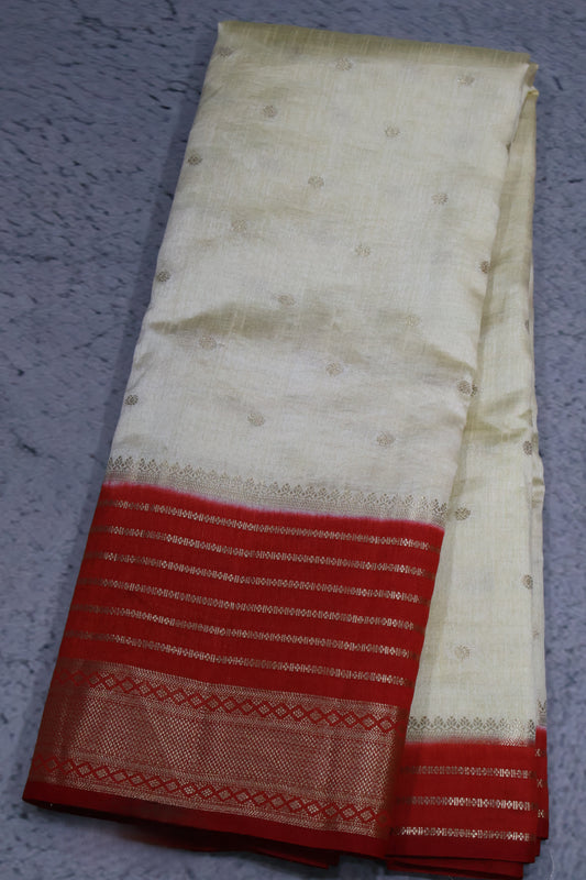 Semi Tussar Saree Floral - White