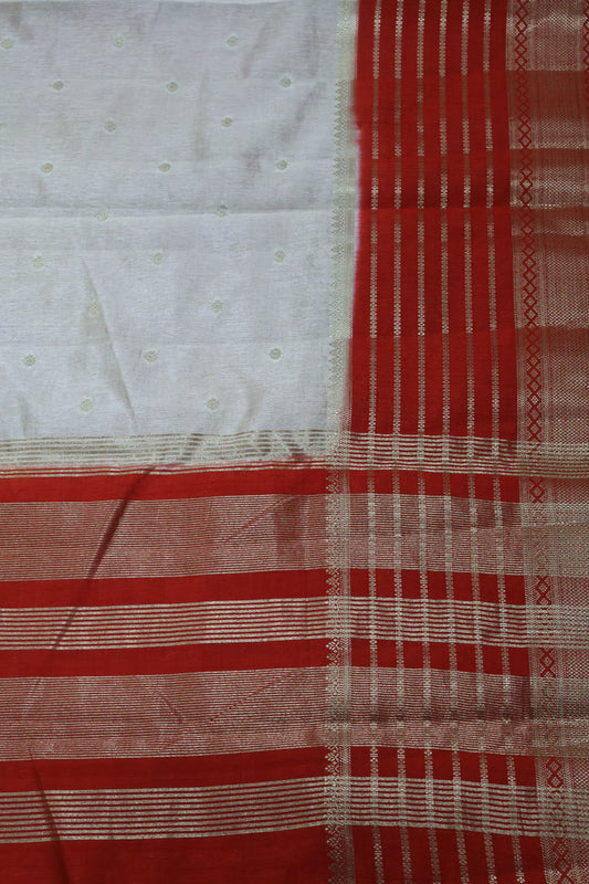 Semi Tussar Saree Floral - White