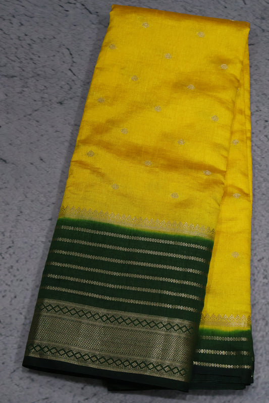 Semi Tussar Saree Floral - Yellow