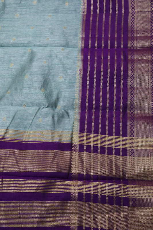 Semi Tussar Saree Floral - Sea Green