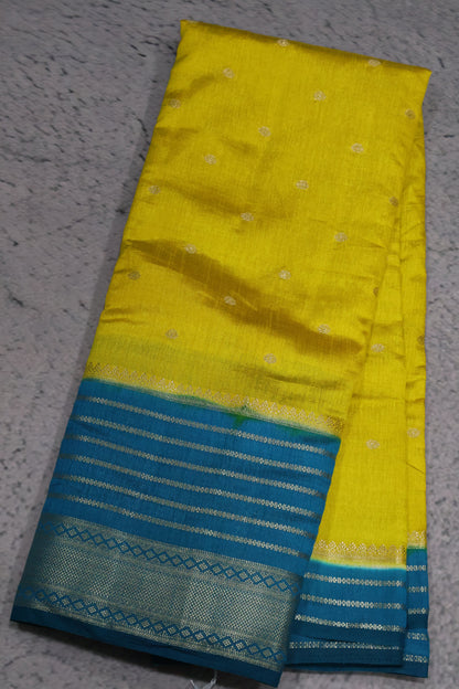 Semi Tussar Saree Floral - Light Yellow