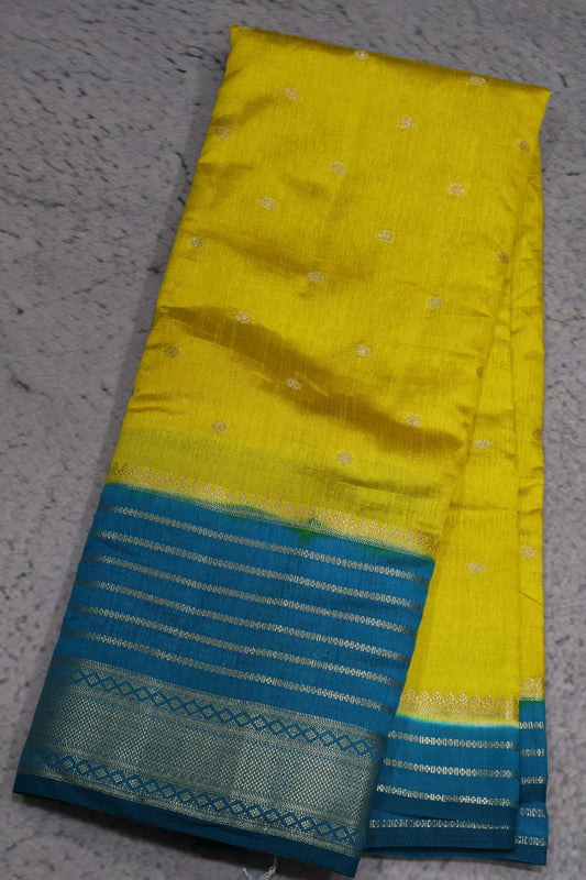 Semi Tussar Saree Floral - Light Yellow