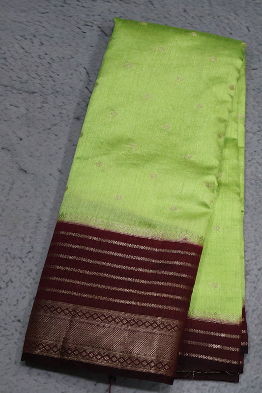 Semi Tussar Saree Floral - Pista Green
