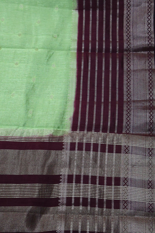 Semi Tussar Saree Floral - Pista Green