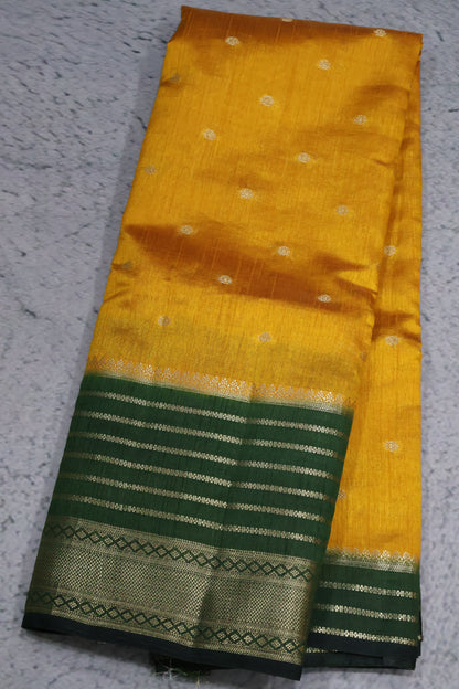 Semi Tussar Saree Floral - Mustard