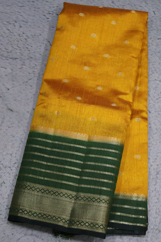Semi Tussar Saree Floral - Mustard