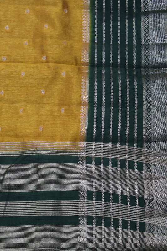 Semi Tussar Saree Floral - Mustard