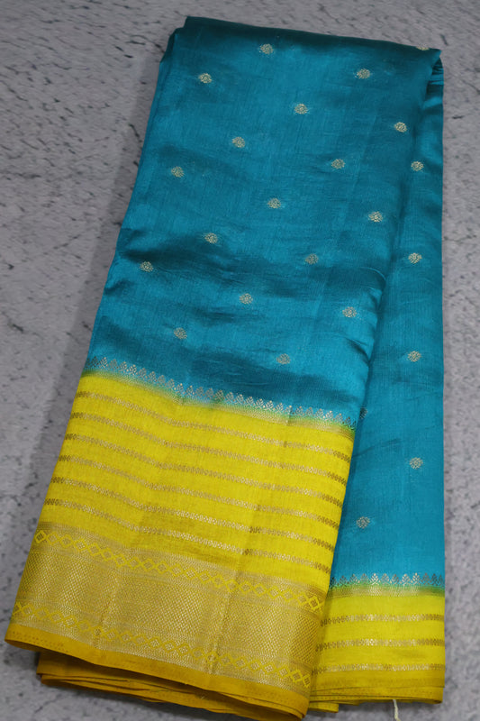 Semi Tussar Saree Floral - Ramar Blue
