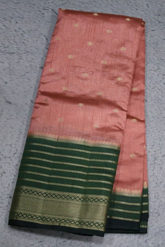 Semi Tussar Saree Floral - Pale Orange