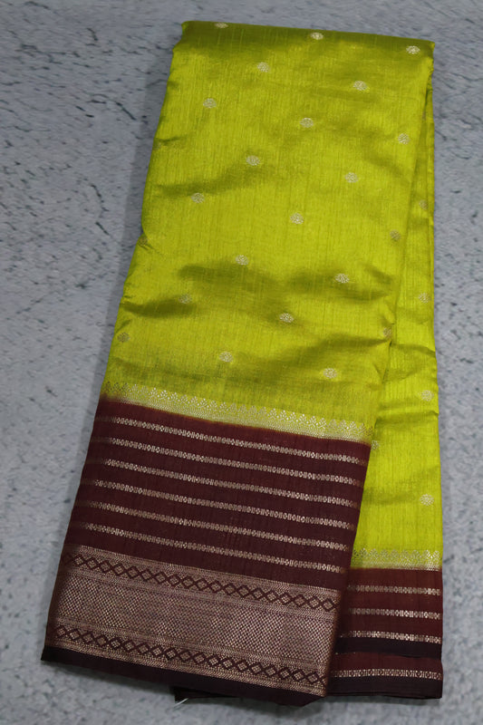 Semi Tussar Saree Floral - Mehndi Green