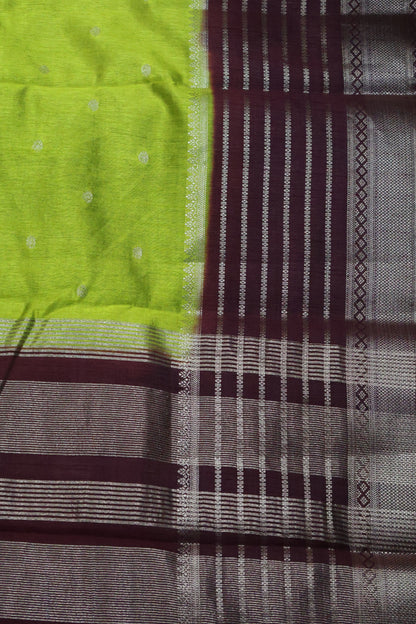 Semi Tussar Saree Floral - Mehndi Green