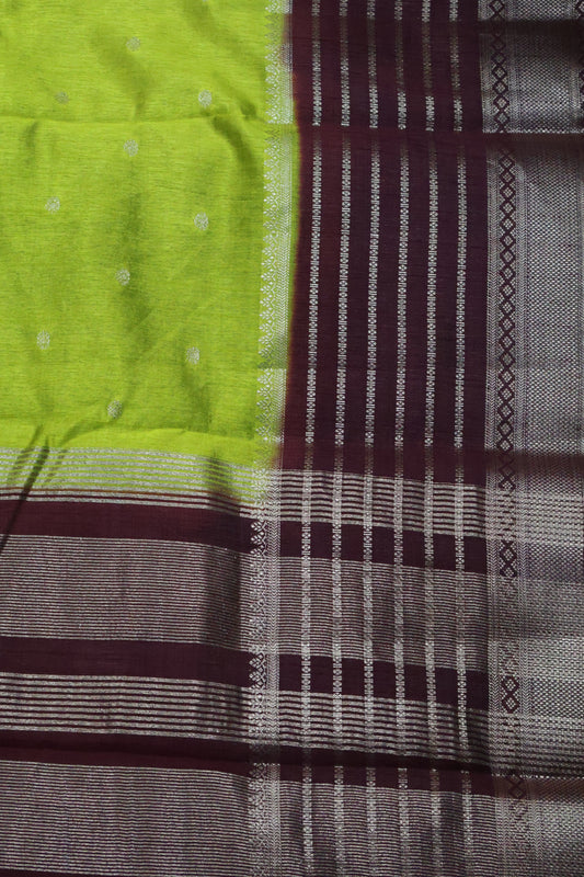 Semi Tussar Saree Floral - Mehndi Green