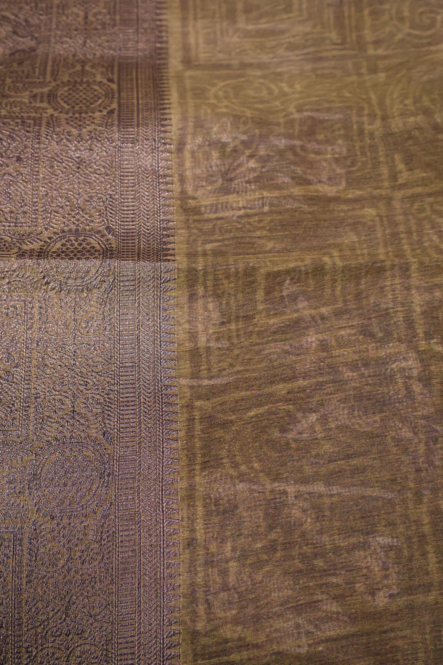Printed Bamboo Silk Saree-Sage Green Floral Print