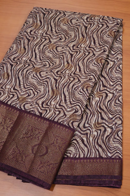 Printed Bamboo Silk Saree-Wine