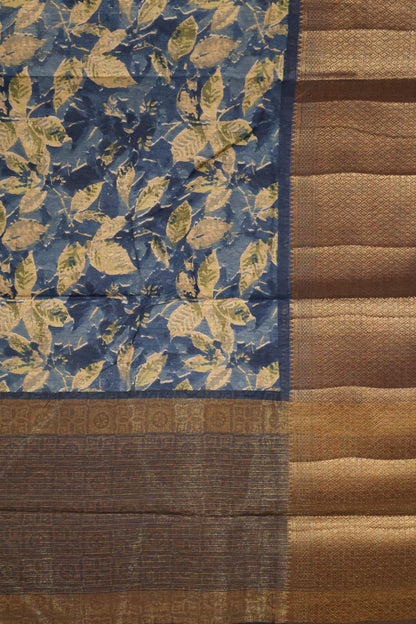 Printed Bamboo Silk Saree-Blue