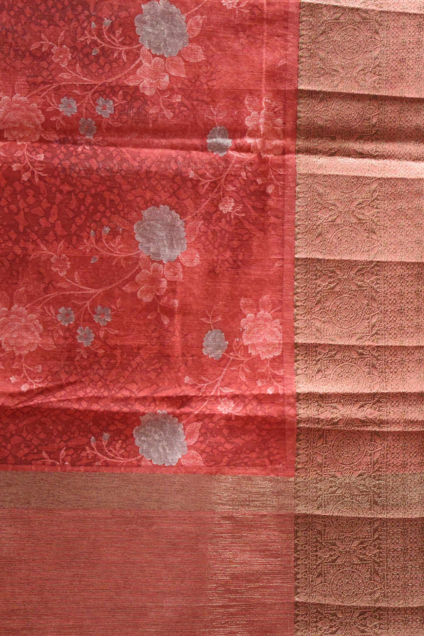Printed Bamboo Silk Saree-Maroon Rose