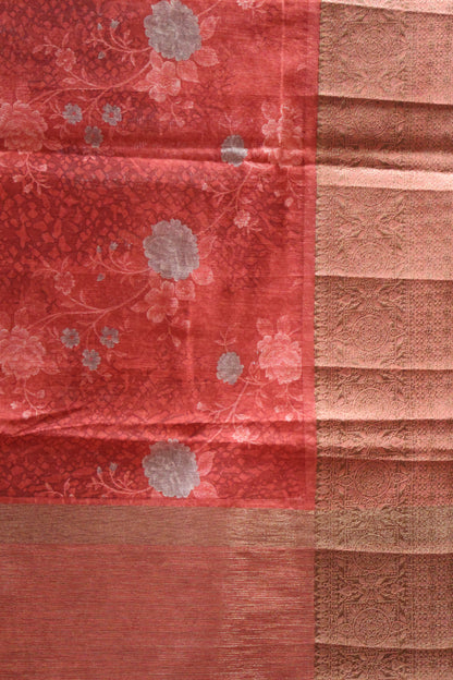 Printed Bamboo Silk Saree-Maroon Rose