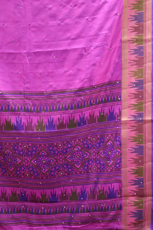 Semi Tussar Saree -Purple Temple Tower Border