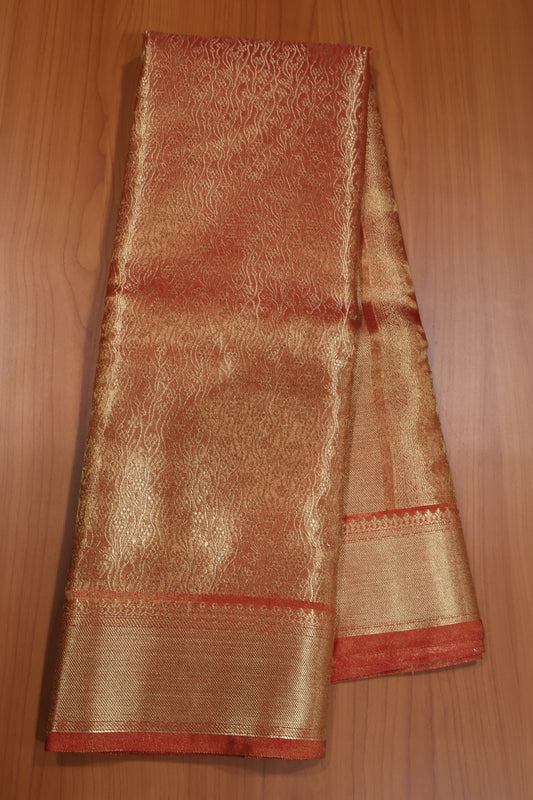 Semi Tussar Saree -Red Full Zari