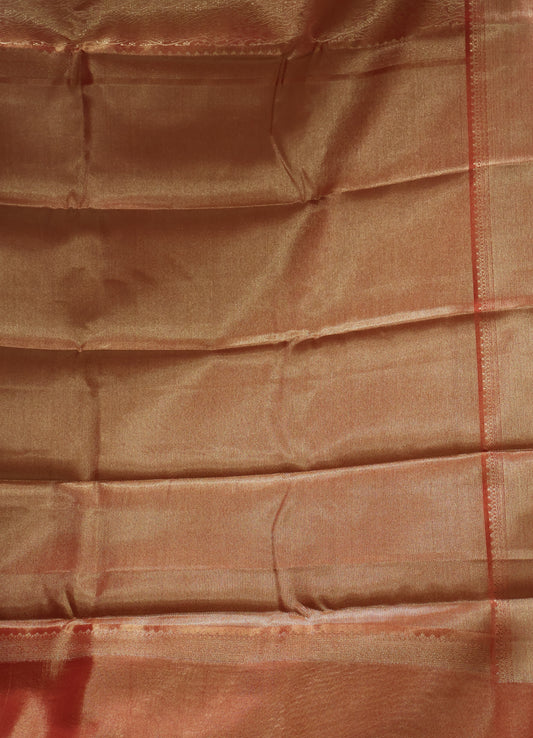 Semi Tussar Saree -Red Full Zari