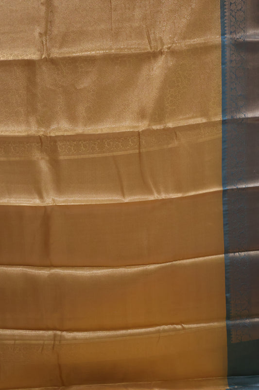 Semi Tussar Saree -Golden Yellow-Green Full Zari