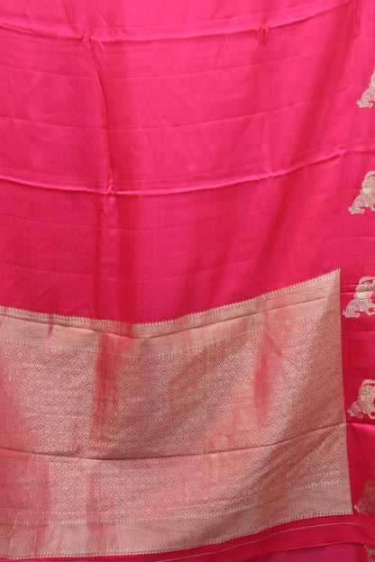 Banarasi Crepe Saree Horse Work -Rani Pink